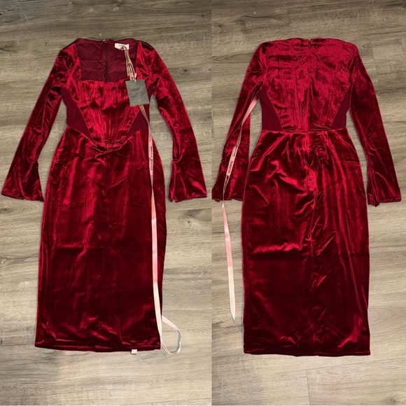 House of CB Solaine Wine Velvet Corset Dress - Picture 10 of 16